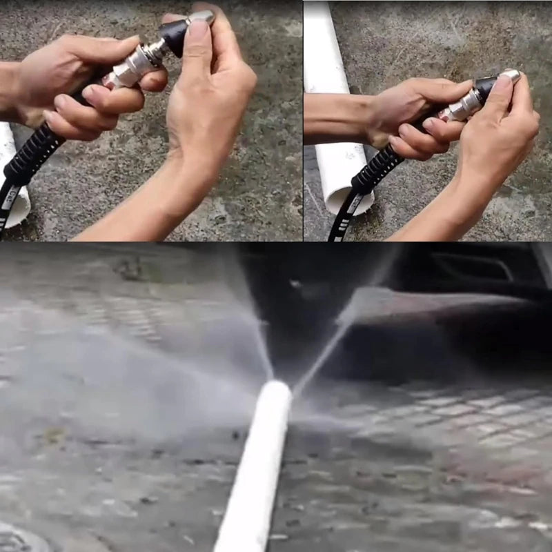 Boquilla Desatascadora para Tuberías Limpieza de Desagües con 7 Chorros  Conector Rápido 1/4" | Acero Inoxidable